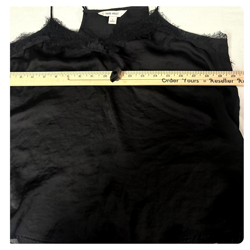 Nine west Black Satin Eyelash Lace Racerback Camisole Size Large - Picture 10 of 11